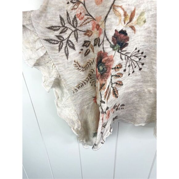 Unbranded Boho Heather Beige Floral Tunic Tank Ruffle Bottom - Picture 3 of 8